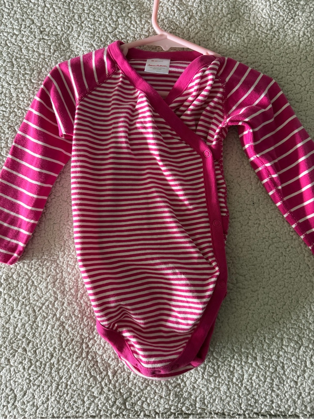 Hanna Andersson Hot Pink & White Striped Long Sleeve Bodysuit
